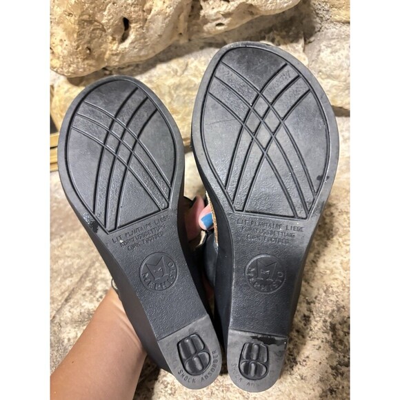 MEPHISTO Air Relax Naiade Black Leather Wedge 2 Strap Rhinestone Sandals 38 7.5 - Picture 10 of 11